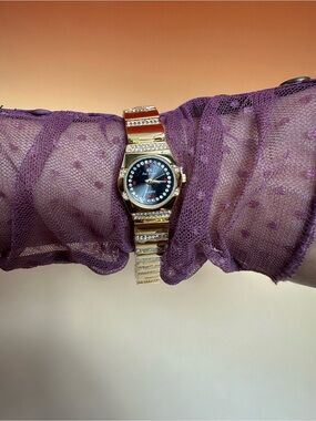 Gold-Tone Quartz Fashion Smartwatch with Black Dial
